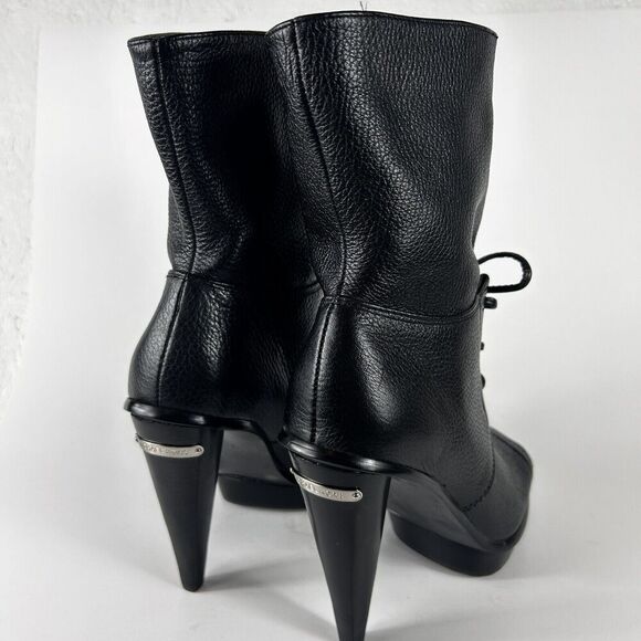 Michael Kors Women's Size 6M Black Leather Peep Toe Lace Up Booties Heels Shoe - Picture 2 of 9